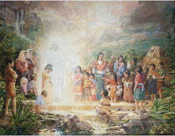 Christ Bénédiction des enfants néphites Chrétiens catholiques Peinture à l'huile
